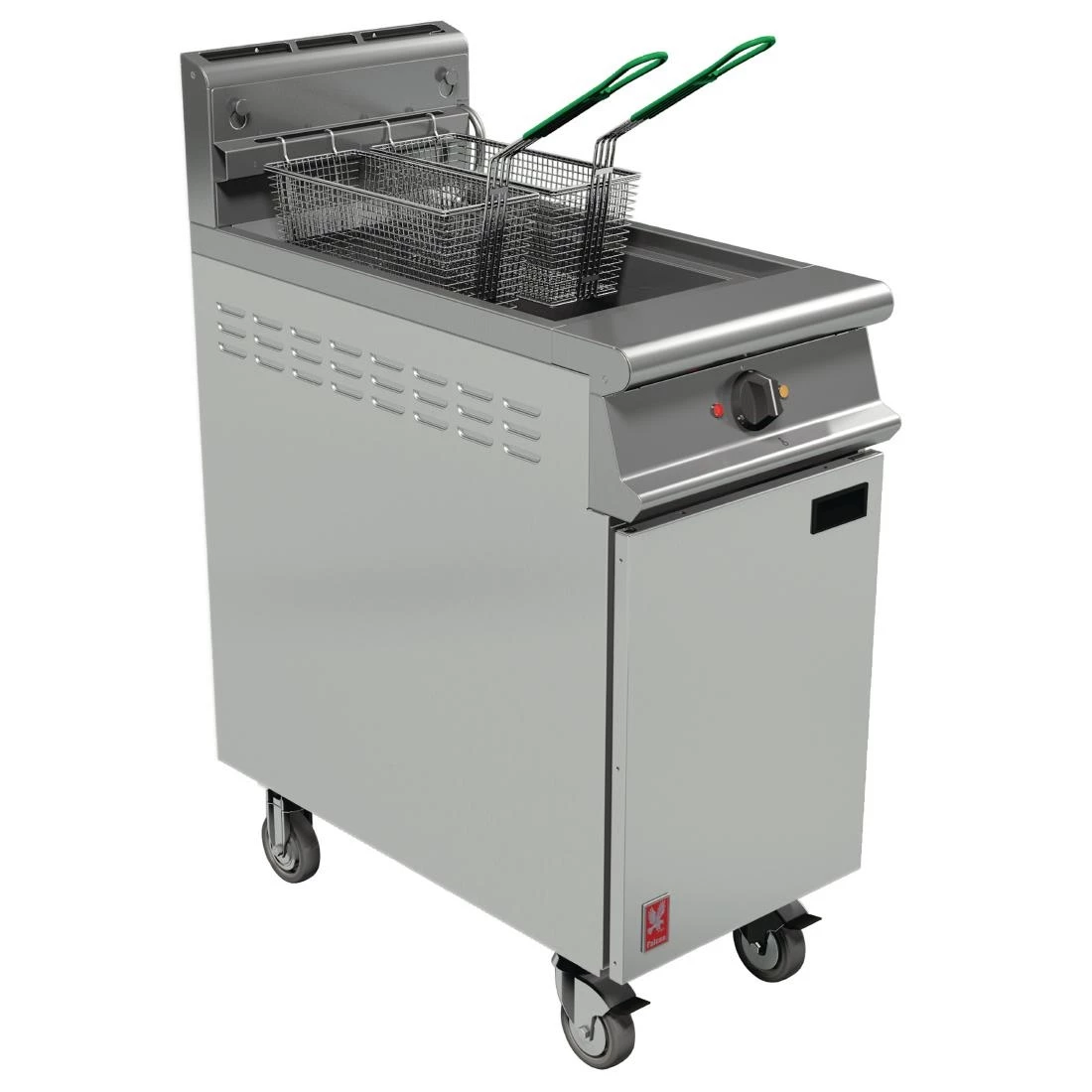 Falcon Dominator Plus Twin Basket Gas Fryer With Filtration & Fryer Angel In Castors