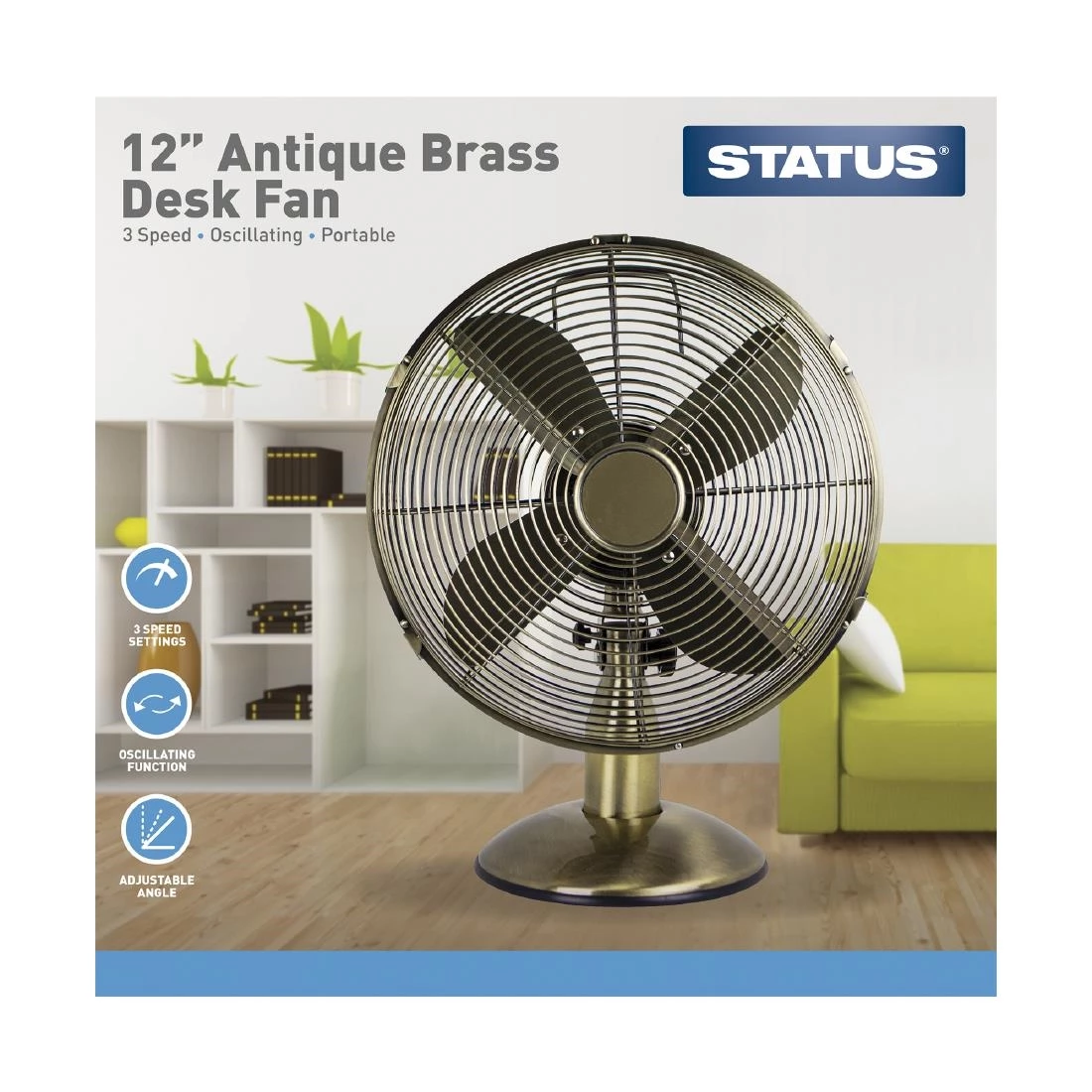 Status 12" Oscillating Antique Brass Desktop Fan - Image 2