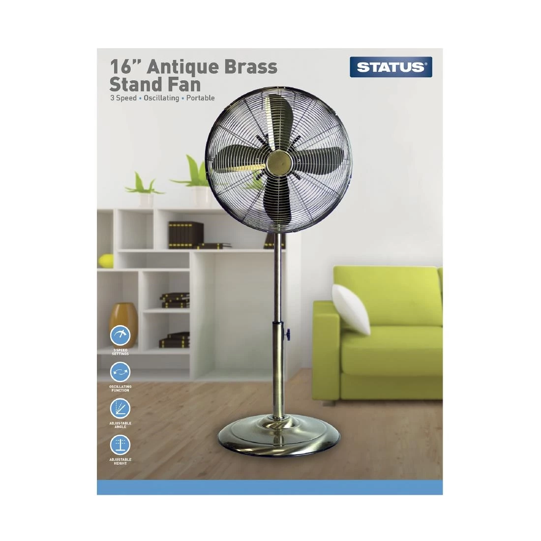 Status 16" Oscillating Antique Brass Stand Fan - Image 10